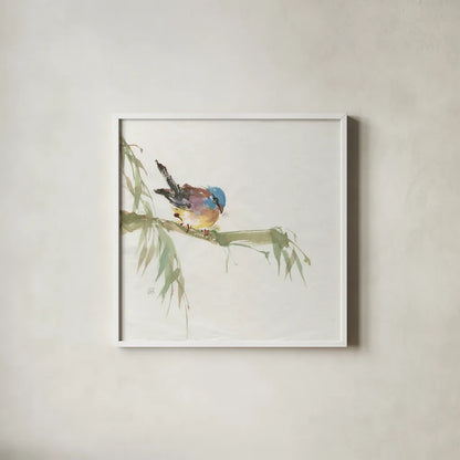 Finch by Chris Paschke. Shown in a crisp white glass frame for a clean and minimalist style. Available as an archival giclee rolled canvas, fine art paper, or poster print. SKU 23938a.