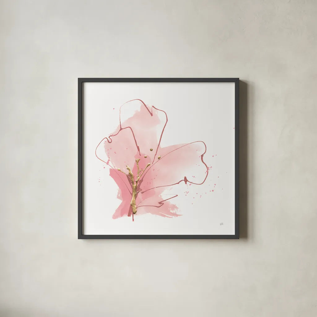 Floral Blossom I by Chris Paschke. Shown in a sleek black glass frame for a contemporary gallery look. Available as an archival giclee rolled canvas, fine art paper, or poster print. SKU 82450a.