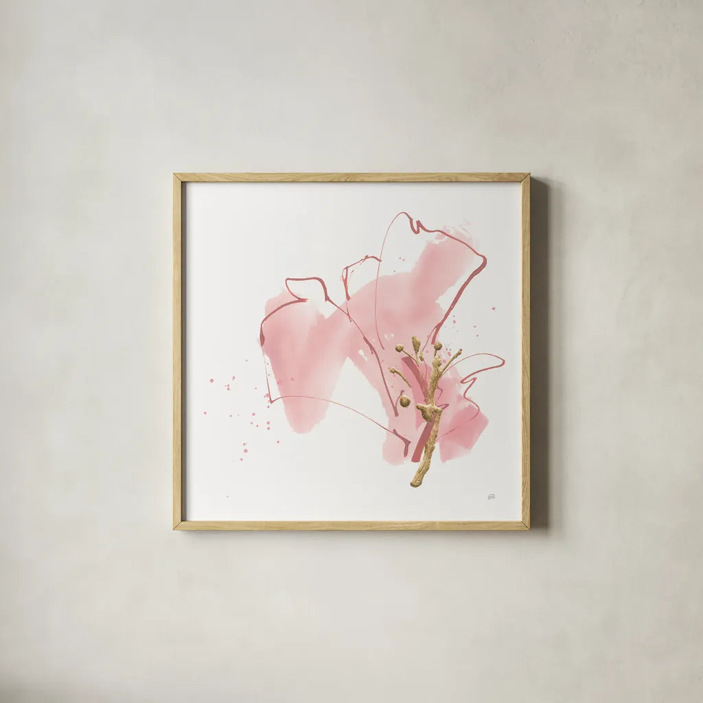 Floral Blossom III by Chris Paschke. Shown in a natural wood glass frame for a timeless modern aesthetic. Available as an archival giclee rolled canvas, fine art paper, or poster print. SKU 82452a.