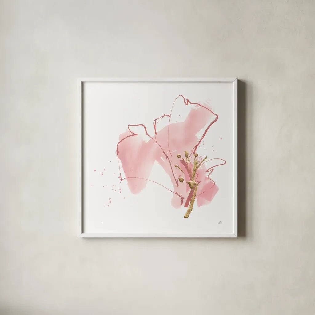 Floral Blossom III by Chris Paschke. Shown in a crisp white glass frame for a clean and minimalist style. Available as an archival giclee rolled canvas, fine art paper, or poster print. SKU 82452a.