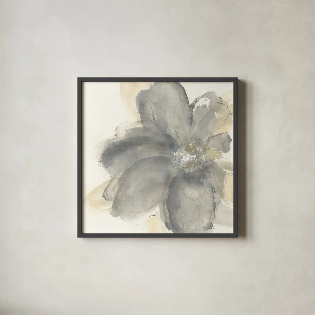 Floral Gray I by Chris Paschke. Shown in a sleek black glass frame for a contemporary gallery look. Available as an archival giclee rolled canvas, fine art paper, or poster print. SKU 33984a.
