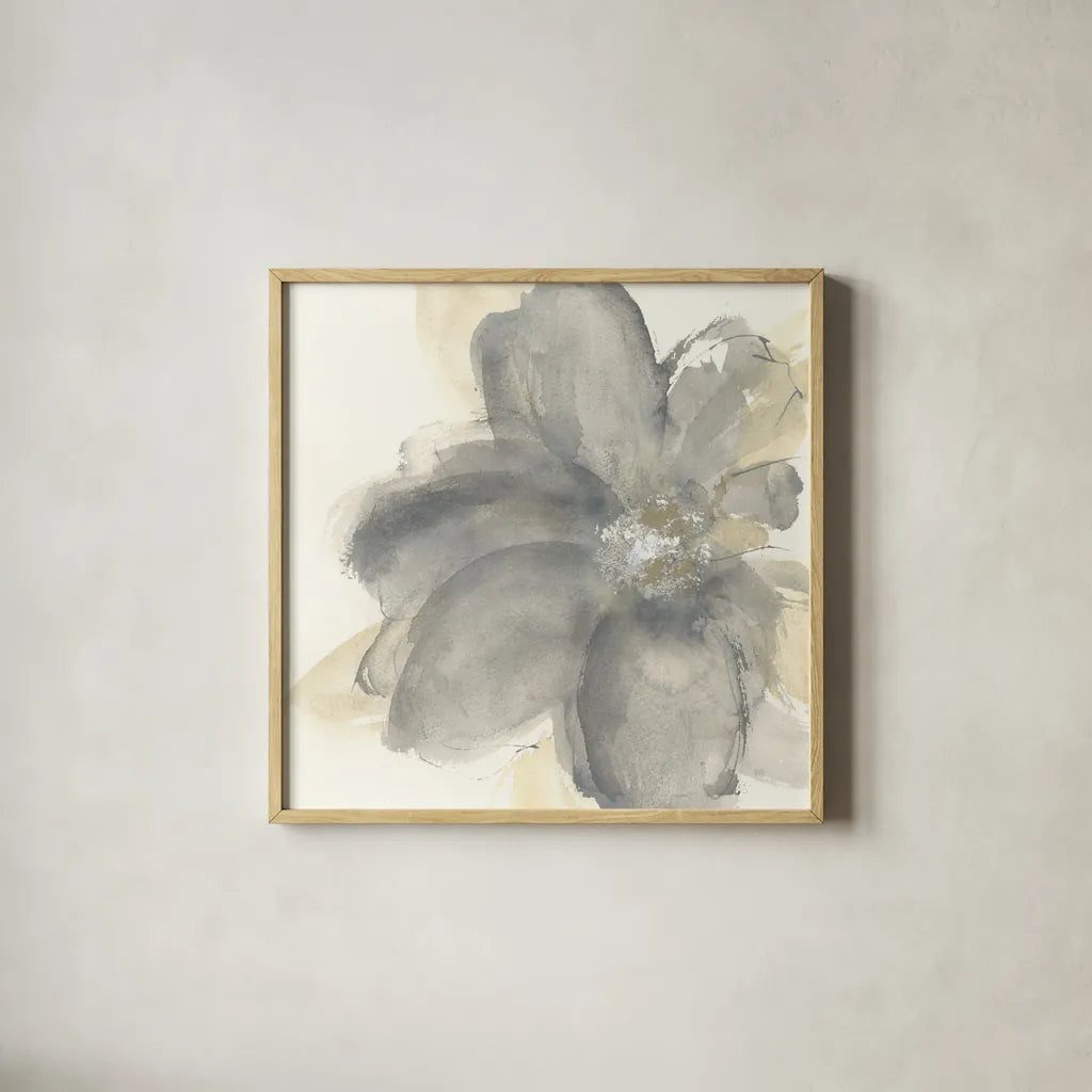 Floral Gray I by Chris Paschke. Shown in a natural wood glass frame for a timeless modern aesthetic. Available as an archival giclee rolled canvas, fine art paper, or poster print. SKU 33984a.
