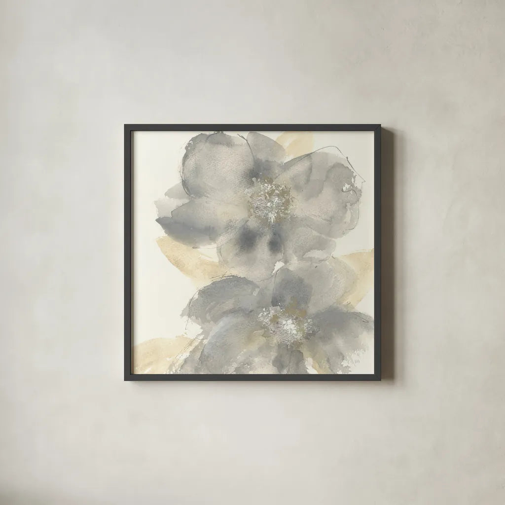 Floral Gray II by Chris Paschke. Shown in a sleek black glass frame for a contemporary gallery look. Available as an archival giclee rolled canvas, fine art paper, or poster print. SKU 33985a.