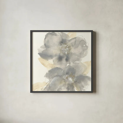 Floral Gray II by Chris Paschke. Shown in a sleek black glass frame for a contemporary gallery look. Available as an archival giclee rolled canvas, fine art paper, or poster print. SKU 33985a.