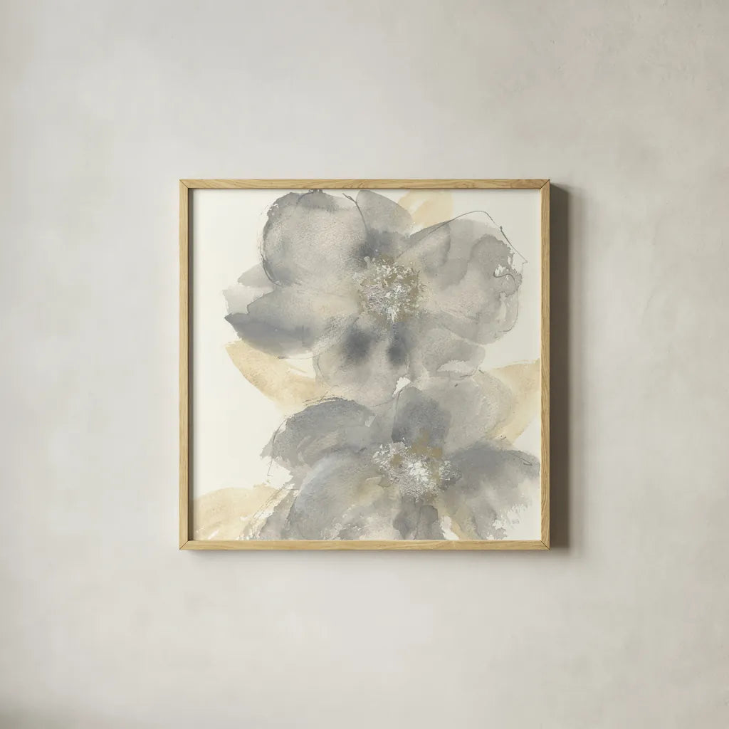 Floral Gray II by Chris Paschke. Shown in a natural wood glass frame for a timeless modern aesthetic. Available as an archival giclee rolled canvas, fine art paper, or poster print. SKU 33985a.