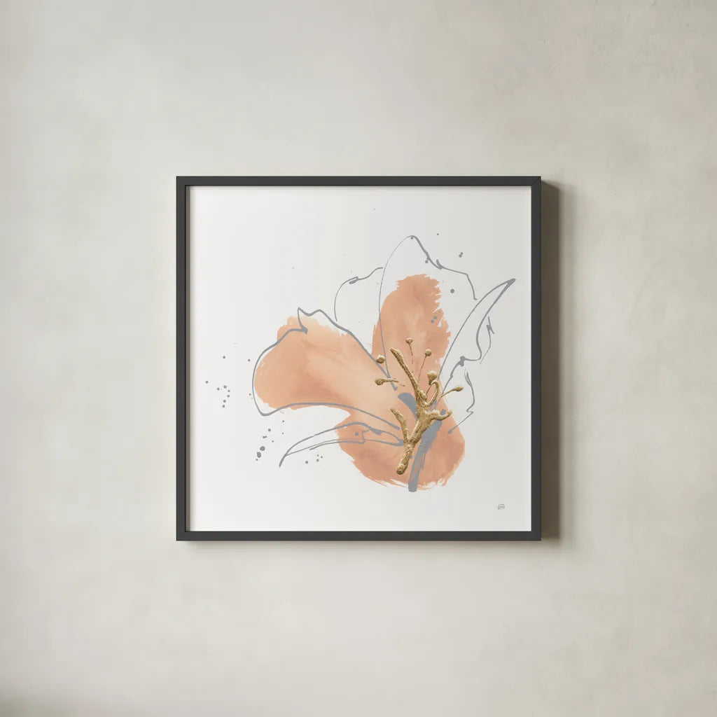 Floral Terracotta I by Chris Paschke. Shown in a sleek black glass frame for a contemporary gallery look. Available as an archival giclee rolled canvas, fine art paper, or poster print. SKU 82454a.