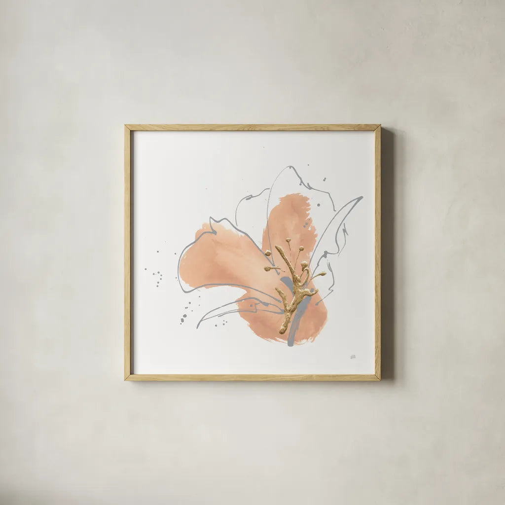Floral Terracotta I by Chris Paschke. Shown in a natural wood glass frame for a timeless modern aesthetic. Available as an archival giclee rolled canvas, fine art paper, or poster print. SKU 82454a.