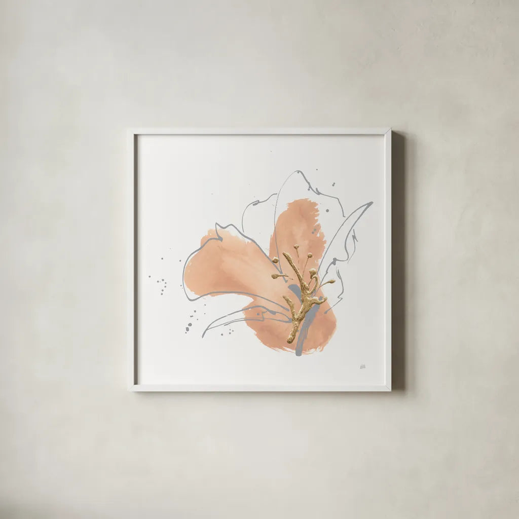 Floral Terracotta I by Chris Paschke. Shown in a crisp white glass frame for a clean and minimalist style. Available as an archival giclee rolled canvas, fine art paper, or poster print. SKU 82454a.