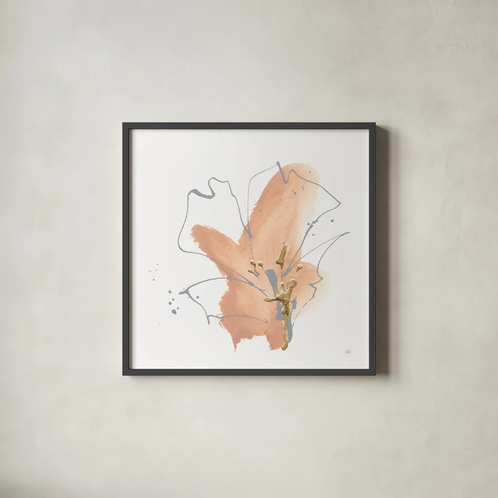 Floral Terracotta III by Chris Paschke. Shown in a sleek black glass frame for a contemporary gallery look. Available as an archival giclee rolled canvas, fine art paper, or poster print. SKU 82456a.