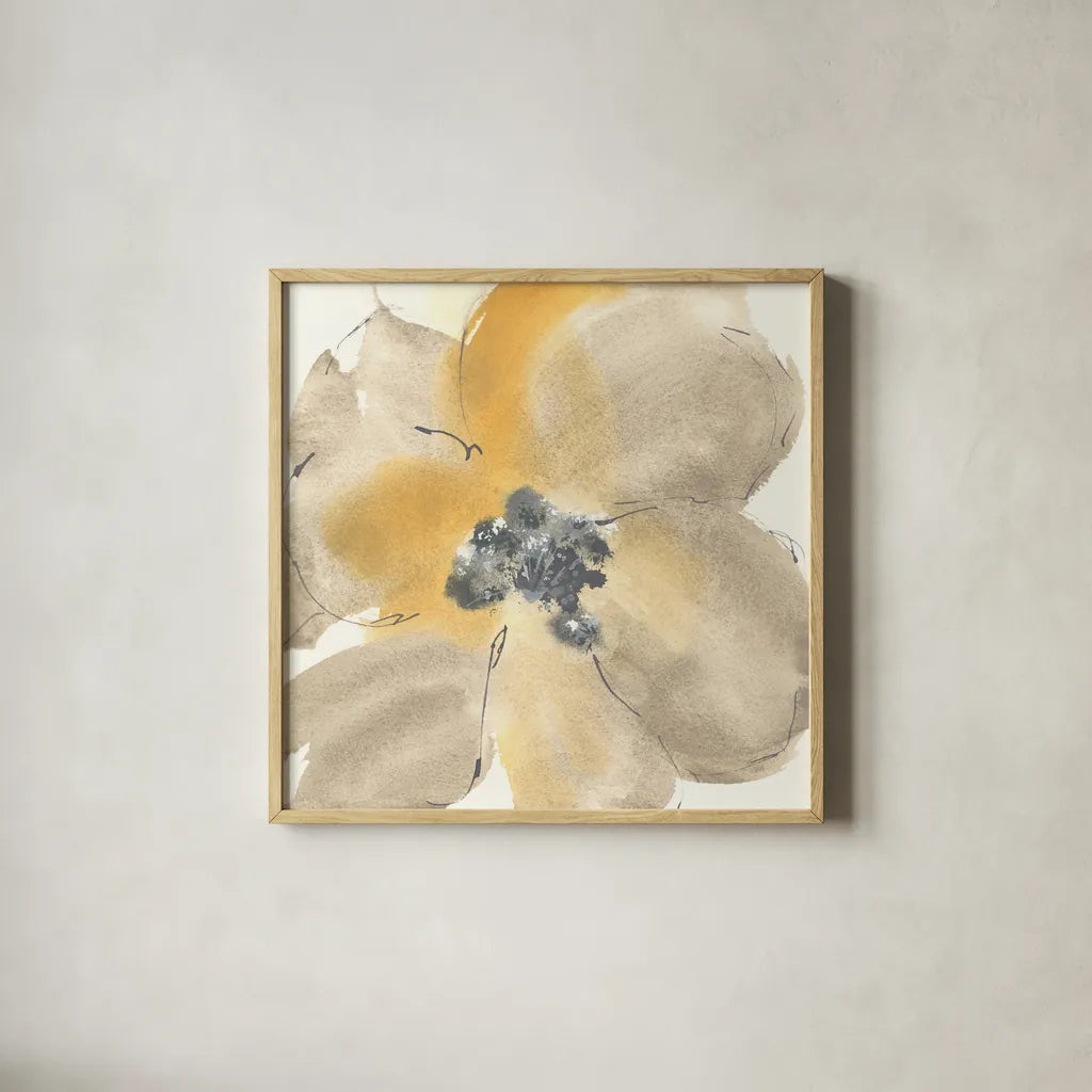 Flower Tones I by Chris Paschke. Shown in a natural wood glass frame for a timeless modern aesthetic. Available as an archival giclee rolled canvas, fine art paper, or poster print. SKU 33988a.