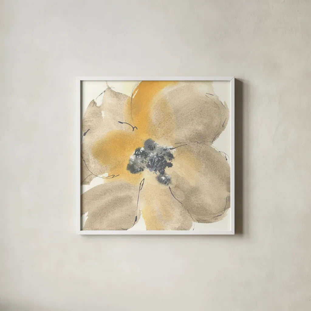 Flower Tones I by Chris Paschke. Shown in a crisp white glass frame for a clean and minimalist style. Available as an archival giclee rolled canvas, fine art paper, or poster print. SKU 33988a.