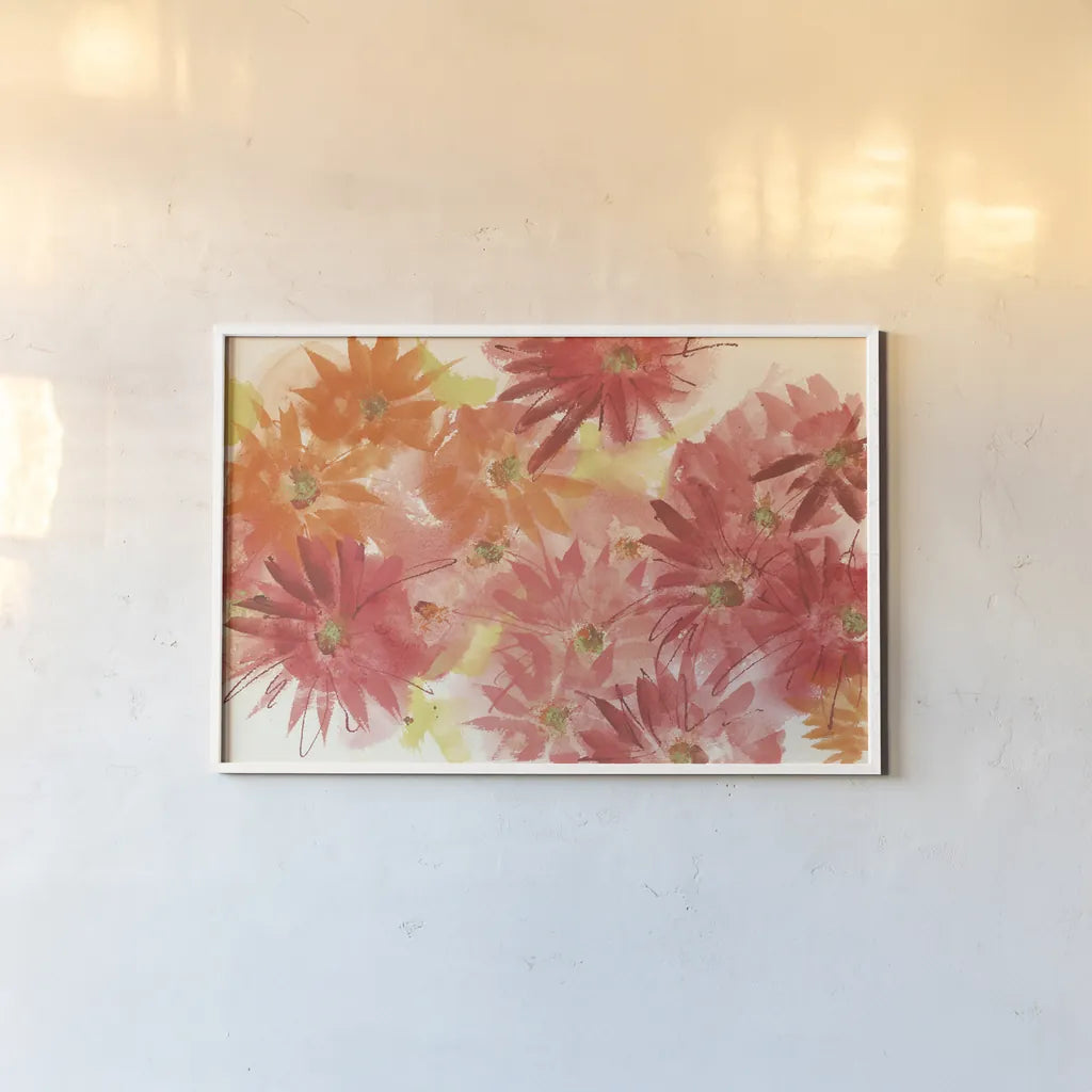 Flowers Afield II by Chris Paschke. shown as a paper print in a white frame. Available as a archival giclee rolled canvas, fine art paper, or poster print. SKU 50153i.