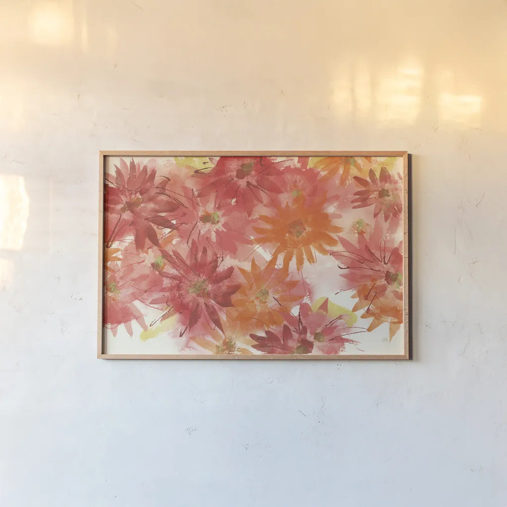Flowers Afield III by Chris Paschke. shown as a paper print in a natural frame. Available as a archival giclee rolled canvas, fine art paper, or poster print. SKU 50154i.