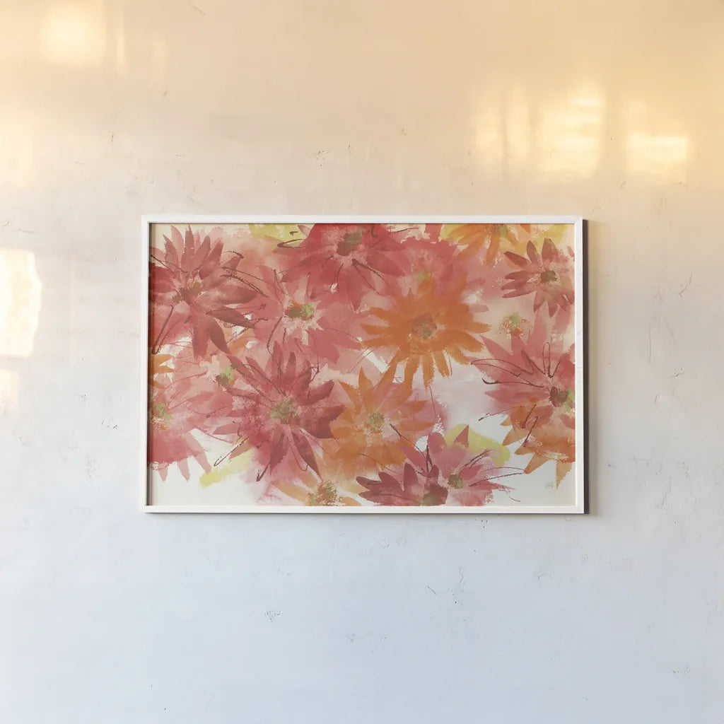 Flowers Afield III by Chris Paschke. shown as a paper print in a white frame. Available as a archival giclee rolled canvas, fine art paper, or poster print. SKU 50154i.