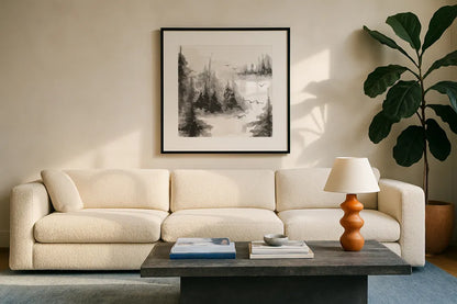 Free Flight III by Chris Paschke. Displayed in a glass frame with matte in a clean modern living room. Available as an archival giclee rolled canvas, fine art paper, or poster print. SKU 95452a.