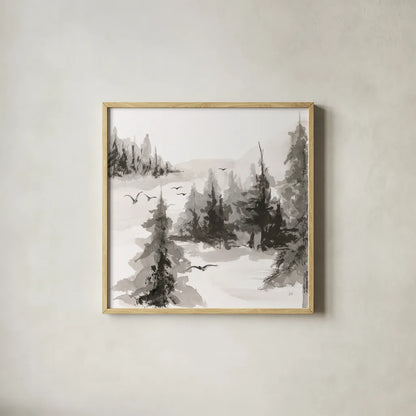 Free Flight IV by Chris Paschke. Shown in a natural wood glass frame for a timeless modern aesthetic. Available as an archival giclee rolled canvas, fine art paper, or poster print. SKU 95453a.