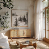 Free Flight IV by Chris Paschke. Shown in a natural wood frame in a cozy modern living room. Available as an archival giclee rolled canvas, fine art paper, or poster print. SKU 95453a.