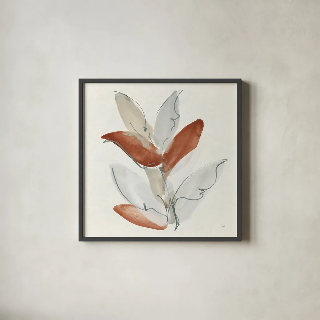 From the Forest II Rust by Chris Paschke. Shown in a sleek black glass frame for a contemporary gallery look. Available as an archival giclee rolled canvas, fine art paper, or poster print. SKU 80492a.