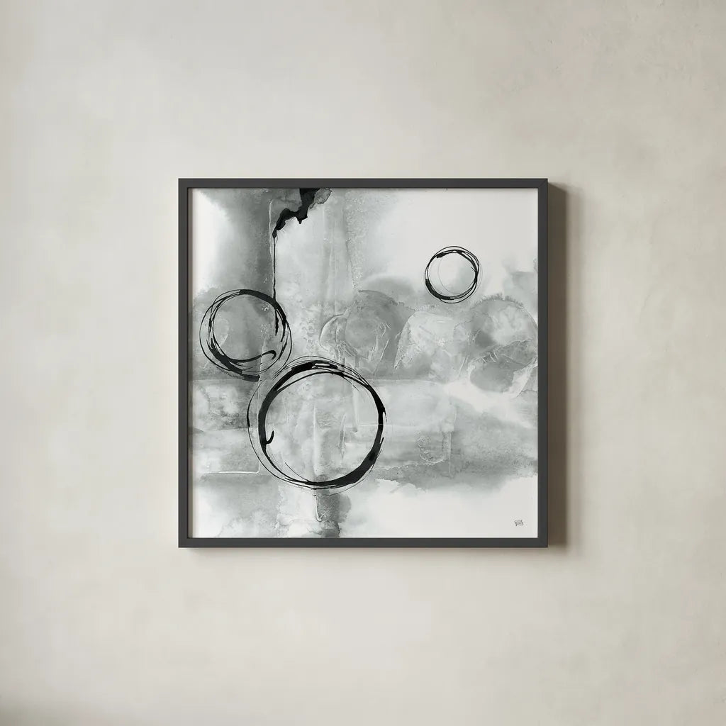 Full Circle I Gray by Chris Paschke. Shown in a sleek black glass frame for a contemporary gallery look. Available as an archival giclee rolled canvas, fine art paper, or poster print. SKU 22778a.