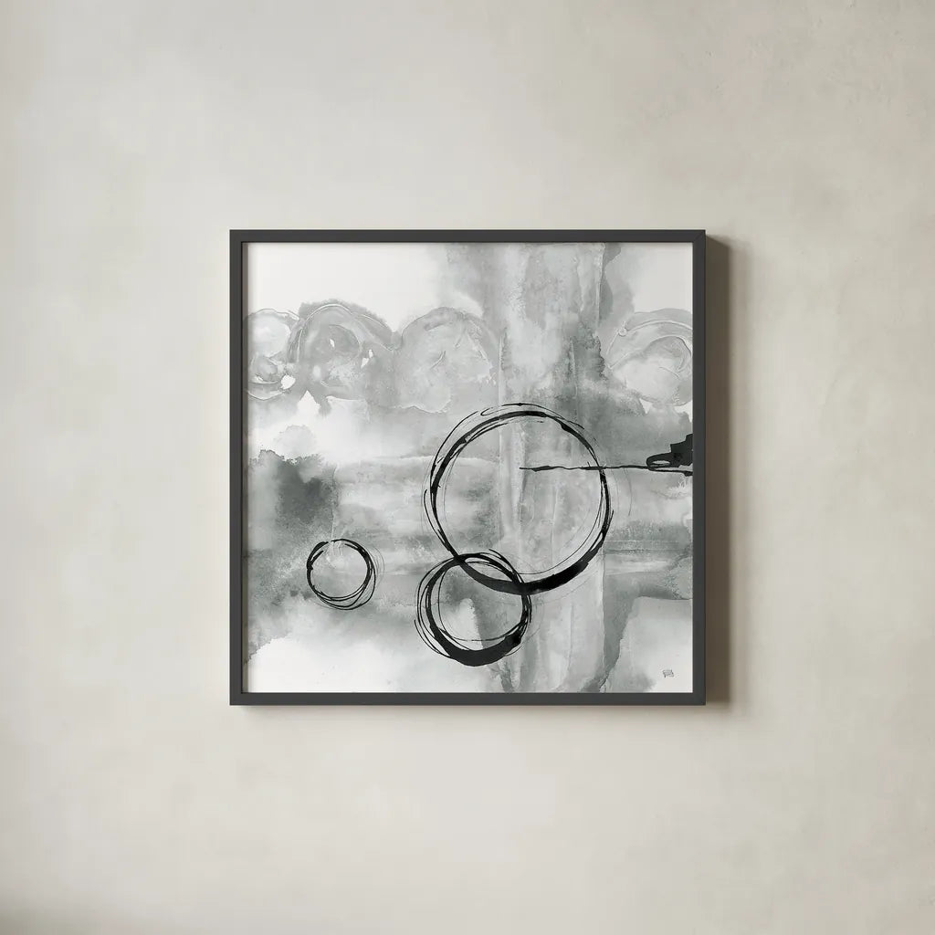 Full Circle II Gray by Chris Paschke. Shown in a sleek black glass frame for a contemporary gallery look. Available as an archival giclee rolled canvas, fine art paper, or poster print. SKU 22779a.