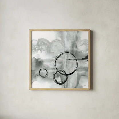 Full Circle II Gray by Chris Paschke. Shown in a natural wood glass frame for a timeless modern aesthetic. Available as an archival giclee rolled canvas, fine art paper, or poster print. SKU 22779a.