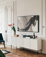 Galaxy II Crop by Chris Paschke. shown as a framed stretched canvas in a living room above a console. Available as a archival giclee rolled canvas, fine art paper, or poster print. SKU 31736i.