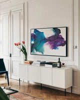 Gemstone by Chris Paschke. shown as a framed stretched canvas in a living room above a console. Available as a archival giclee rolled canvas, fine art paper, or poster print. SKU 65431i.