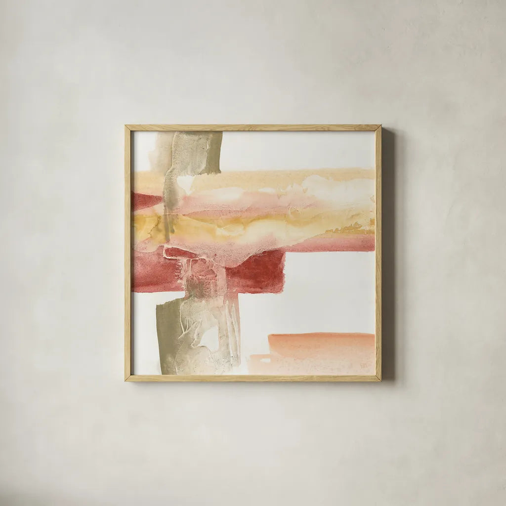 GeoScape I by Chris Paschke. Shown in a natural wood glass frame for a timeless modern aesthetic. Available as an archival giclee rolled canvas, fine art paper, or poster print. SKU 39566a.