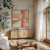 GeoScape II by Chris Paschke. Shown in a natural wood frame in a cozy modern living room. Available as an archival giclee rolled canvas, fine art paper, or poster print. SKU 39567a.