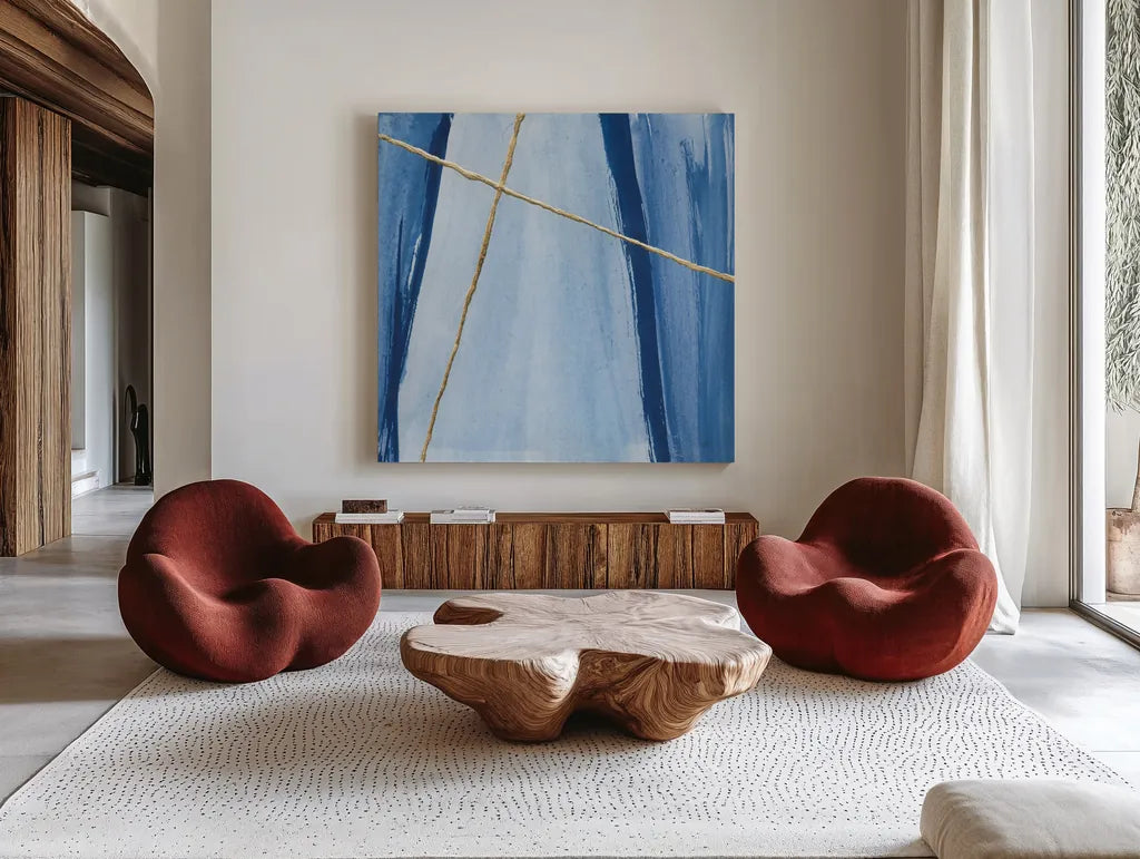 Geometrics III by Chris Paschke. Shown as extra-large giant wall art in a modern living room. Available as an archival giclee rolled canvas, fine art paper, or poster print. SKU 68182a.