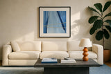 Geometrics IV by Chris Paschke. Displayed in a glass frame with matte in a clean modern living room. Available as an archival giclee rolled canvas, fine art paper, or poster print. SKU 68183a.
