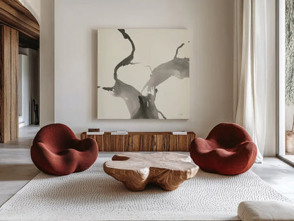 Gesture I by Chris Paschke. Shown as extra-large giant wall art in a modern living room. Available as an archival giclee rolled canvas, fine art paper, or poster print. SKU 44531a.