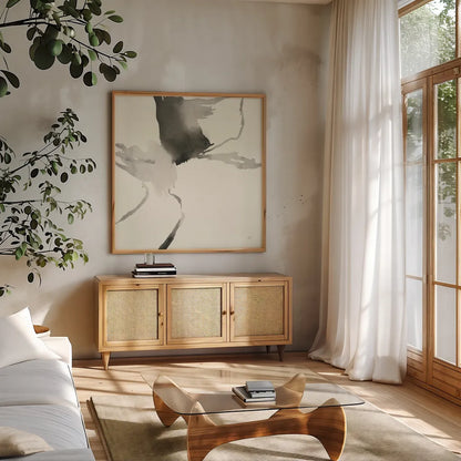 Gesture II by Chris Paschke. Shown in a natural wood frame in a cozy modern living room. Available as an archival giclee rolled canvas, fine art paper, or poster print. SKU 44532a.