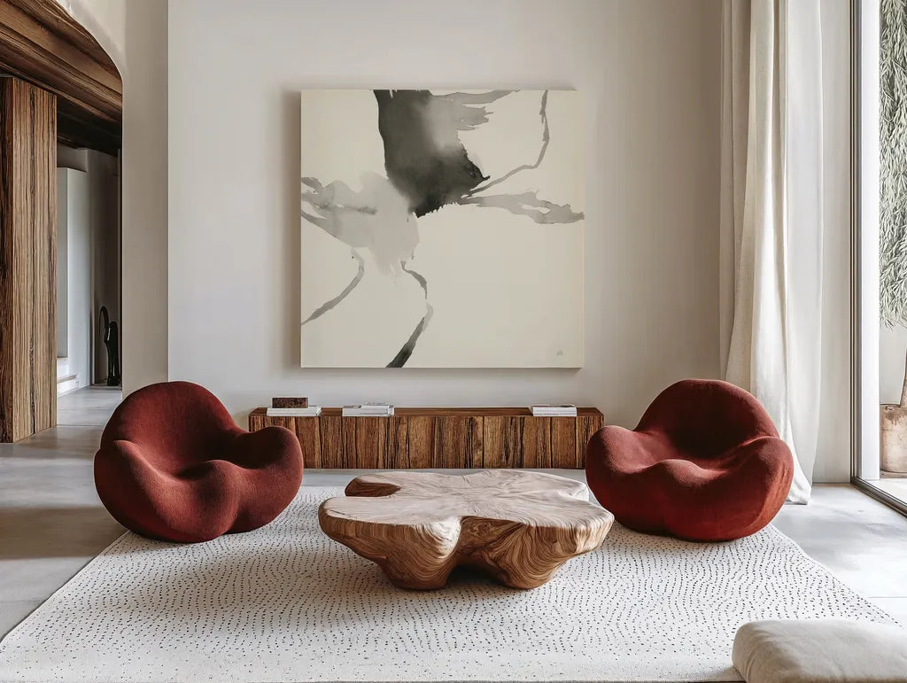 Gesture II by Chris Paschke. Shown as extra-large giant wall art in a modern living room. Available as an archival giclee rolled canvas, fine art paper, or poster print. SKU 44532a.