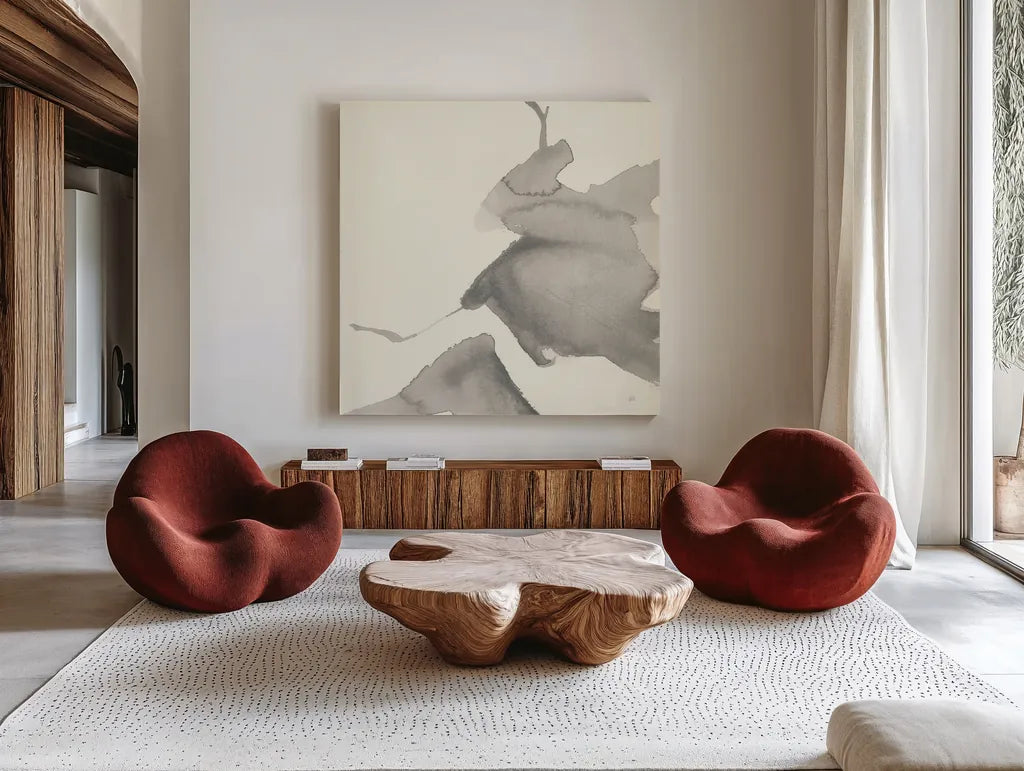 Gesture III by Chris Paschke. Shown as extra-large giant wall art in a modern living room. Available as an archival giclee rolled canvas, fine art paper, or poster print. SKU 44533a.