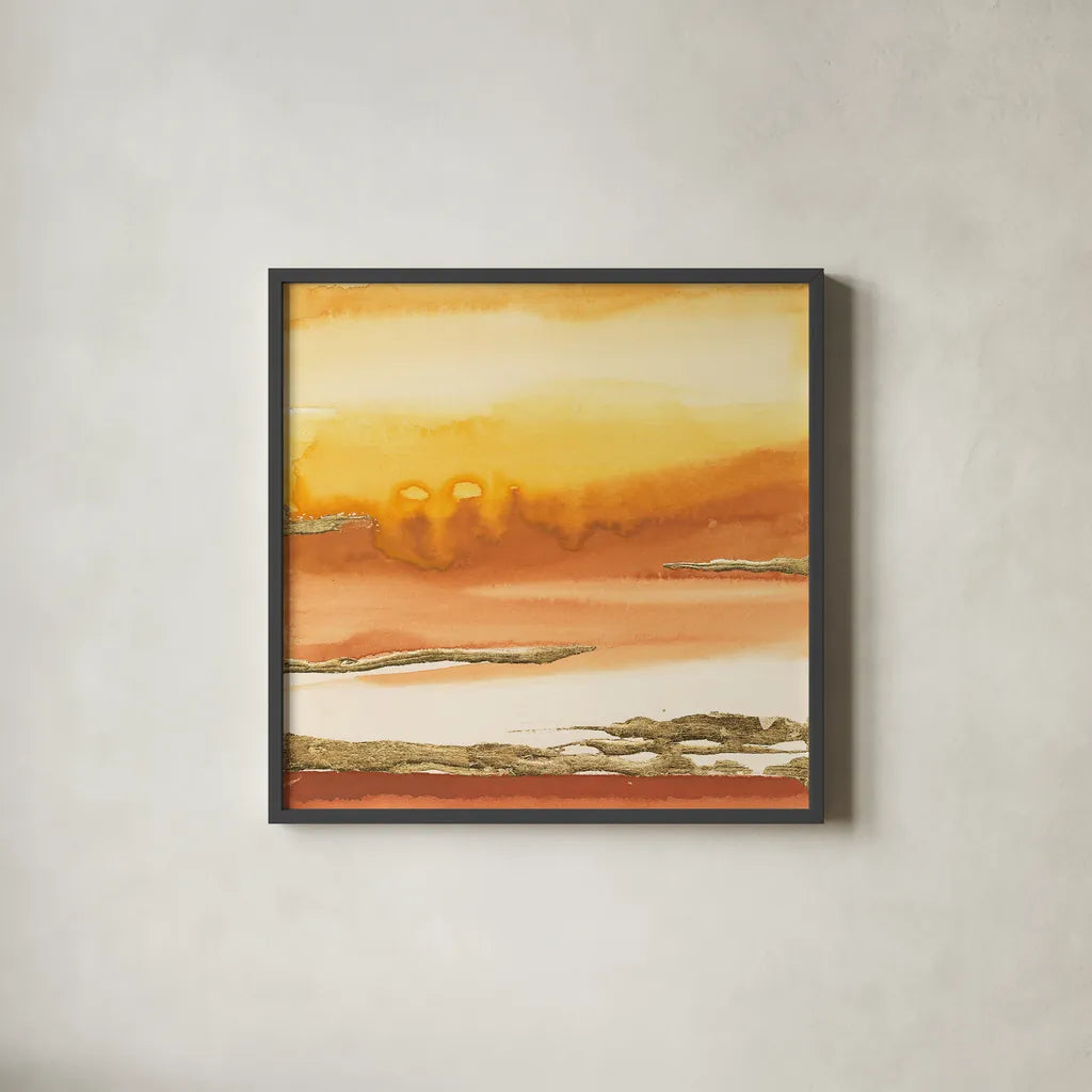 Gilded Amber I by Chris Paschke. Shown in a sleek black glass frame for a contemporary gallery look. Available as an archival giclee rolled canvas, fine art paper, or poster print. SKU 26742a.