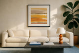 Gilded Amber II by Chris Paschke. Displayed in a glass frame with matte in a clean modern living room. Available as an archival giclee rolled canvas, fine art paper, or poster print. SKU 26743a.