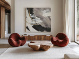 Gilded Arcs I by Chris Paschke. Shown as extra-large giant wall art in a modern living room. Available as an archival giclee rolled canvas, fine art paper, or poster print. SKU 31737a.