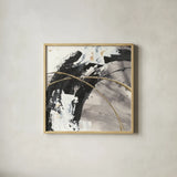 Gilded Arcs II by Chris Paschke. Shown in a natural wood glass frame for a timeless modern aesthetic. Available as an archival giclee rolled canvas, fine art paper, or poster print. SKU 31738a.