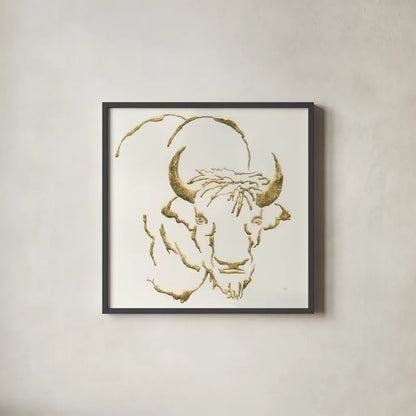 Gilded Bison by Chris Paschke. Shown in a sleek black glass frame for a contemporary gallery look. Available as an archival giclee rolled canvas, fine art paper, or poster print. SKU 31827a.