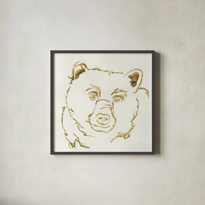 Gilded Black Bear by Chris Paschke. Shown in a sleek black glass frame for a contemporary gallery look. Available as an archival giclee rolled canvas, fine art paper, or poster print. SKU 31824a.