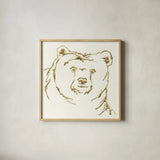 Gilded Brown Bear by Chris Paschke. Shown in a natural wood glass frame for a timeless modern aesthetic. Available as an archival giclee rolled canvas, fine art paper, or poster print. SKU 31825a.