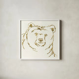 Gilded Brown Bear by Chris Paschke. Shown in a crisp white glass frame for a clean and minimalist style. Available as an archival giclee rolled canvas, fine art paper, or poster print. SKU 31825a.