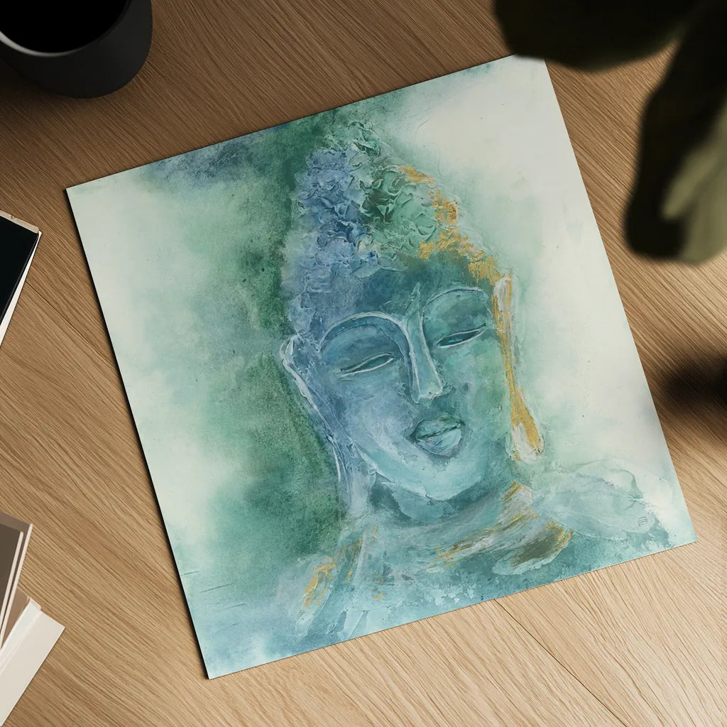 Gilded Buddha II by Chris Paschke. Shown as a detailed flat fine art print, highlighting archival giclee quality. Available as an archival giclee rolled canvas, fine art paper, or poster print. SKU 48025a.