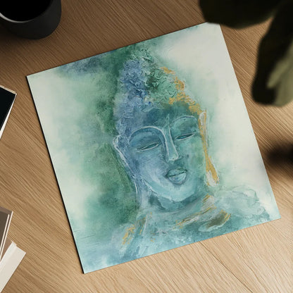 Gilded Buddha II by Chris Paschke. Shown as a detailed flat fine art print, highlighting archival giclee quality. Available as an archival giclee rolled canvas, fine art paper, or poster print. SKU 48025a.