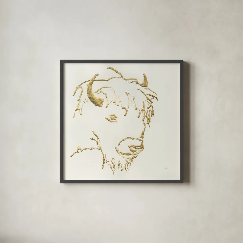 Gilded Buffalo by Chris Paschke. Shown in a sleek black glass frame for a contemporary gallery look. Available as an archival giclee rolled canvas, fine art paper, or poster print. SKU 31828a.