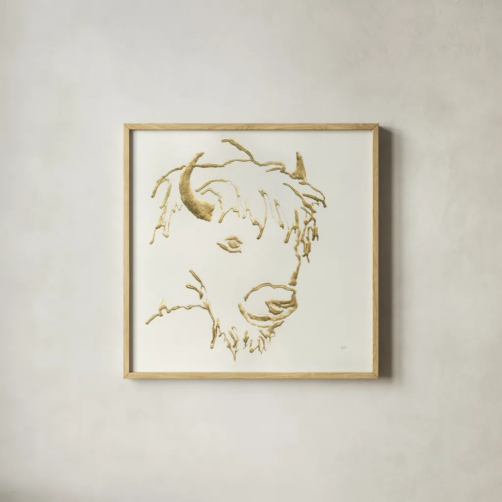 Gilded Buffalo by Chris Paschke. Shown in a natural wood glass frame for a timeless modern aesthetic. Available as an archival giclee rolled canvas, fine art paper, or poster print. SKU 31828a.