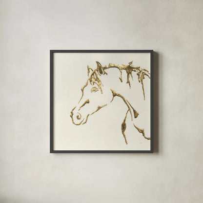 Gilded Cowpony by Chris Paschke. Shown in a sleek black glass frame for a contemporary gallery look. Available as an archival giclee rolled canvas, fine art paper, or poster print. SKU 31774a.