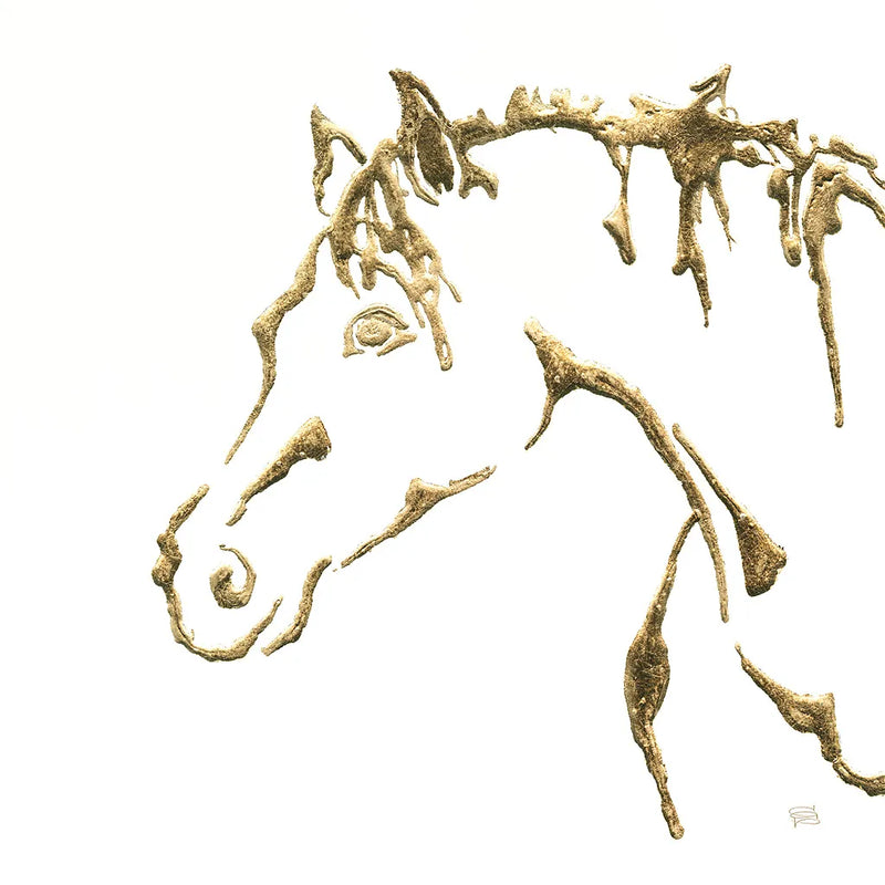 Gilded Cowpony on White by Chris Paschke. SKU 32635a. Archival Giclee Fine art print for wall decor.