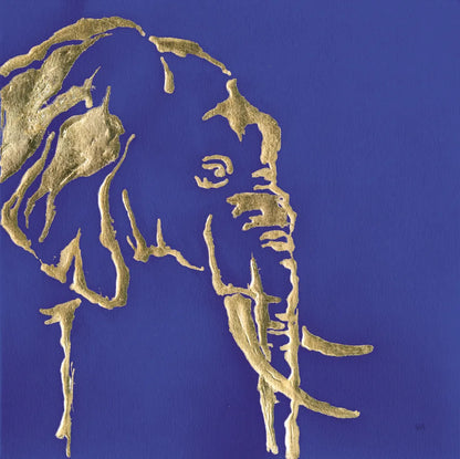 Gilded Elephant Indigo by Chris Paschke. SKU 41916a. Archival Giclee Fine art print for wall decor.